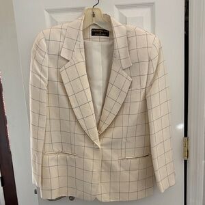Collectible Gold Cream Windowpane Blazer - Tailored Single-Button Jacket